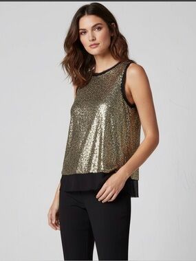✨ Xhilaration Sequin Party Blouse – Black & Gold – Size Medium – Glam Night Out!